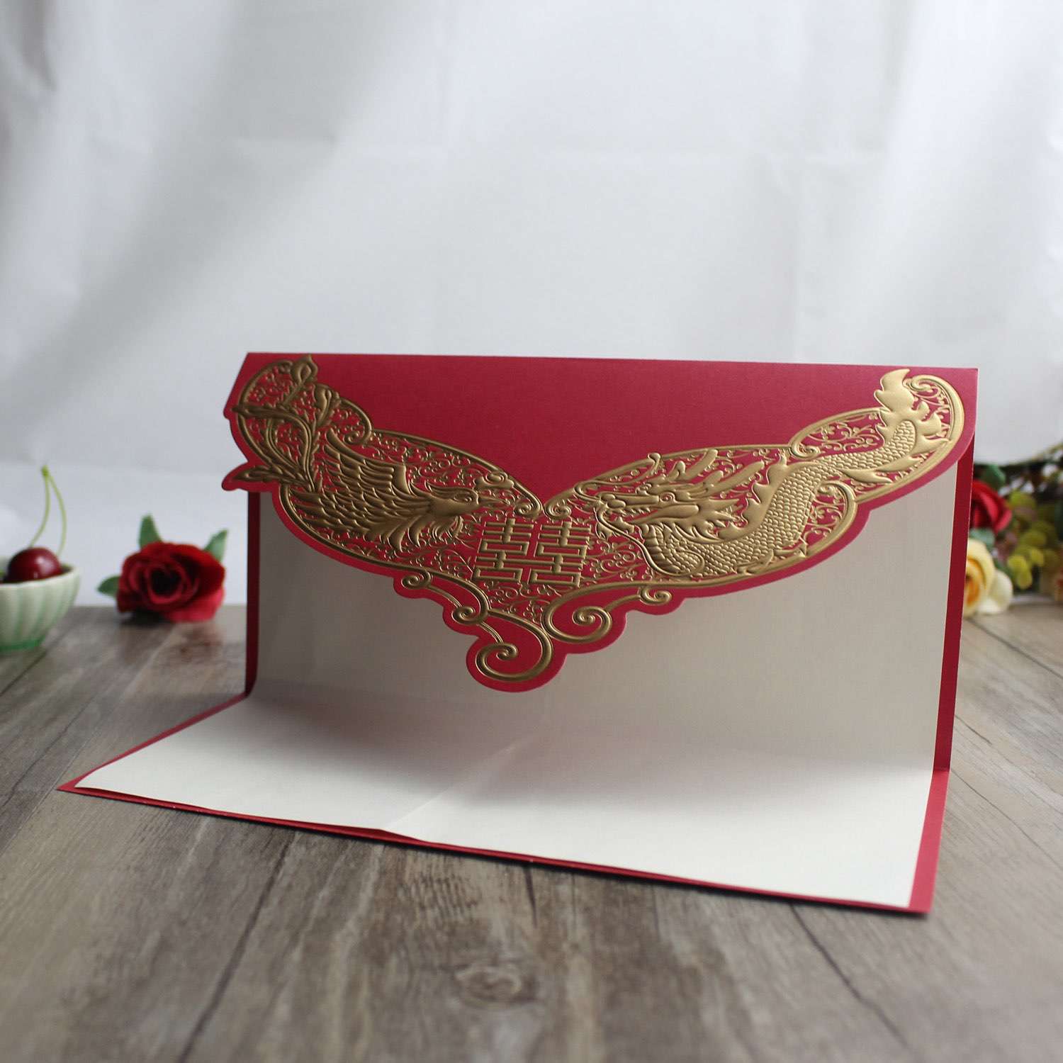Pocket Fold Wedding Invitation Chinese Style Foil Printing Customized 